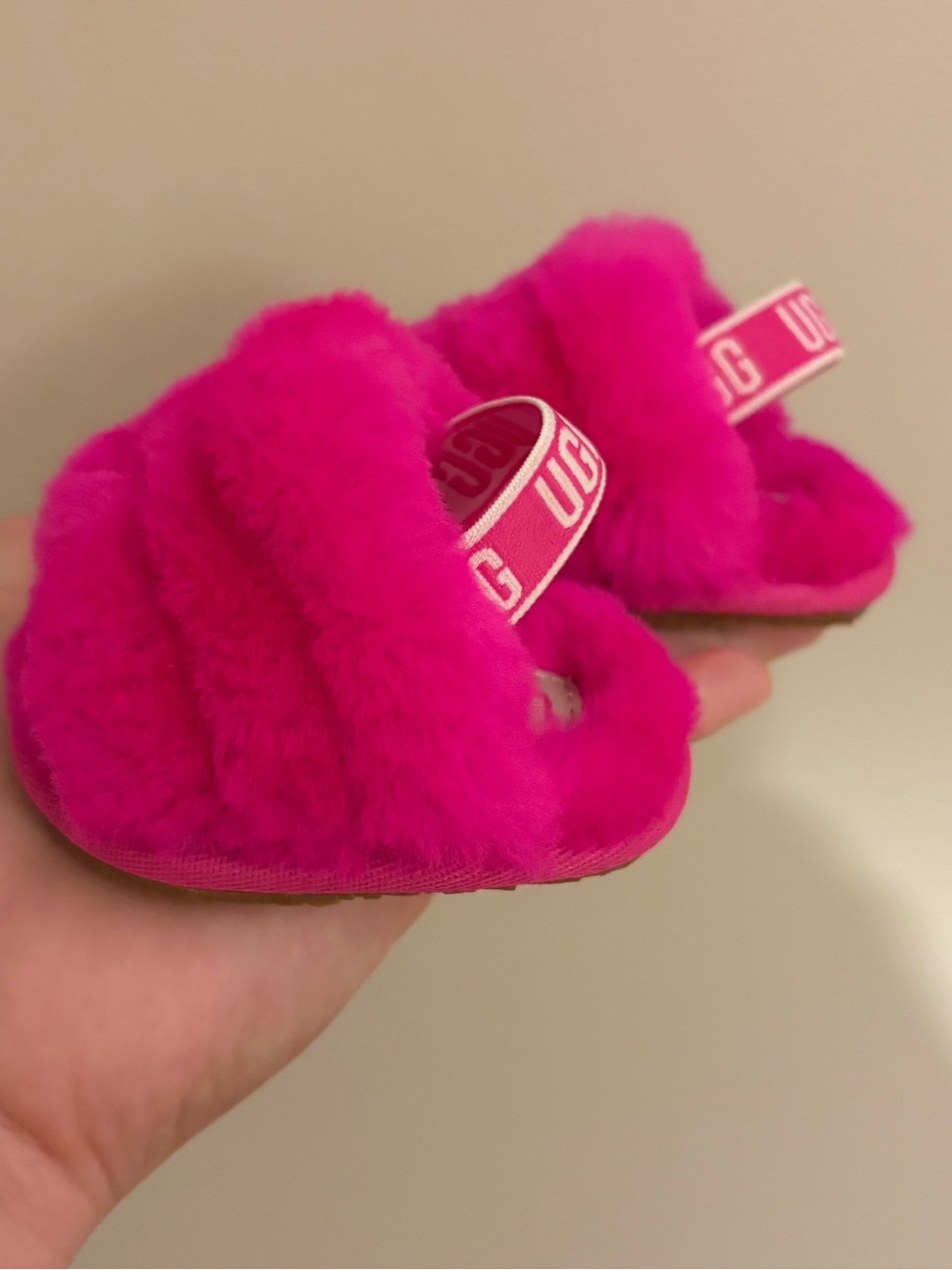 UGG Baby Hot Pink Plush Slide Sandals